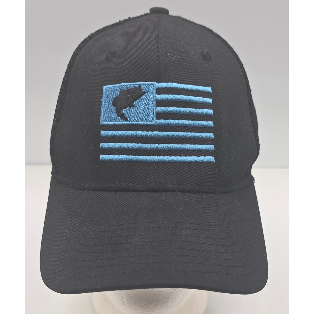 Fierce 901 Fishing Flag Trucker Hat Black Mesh Blue American Flag Snapback‎ Cap